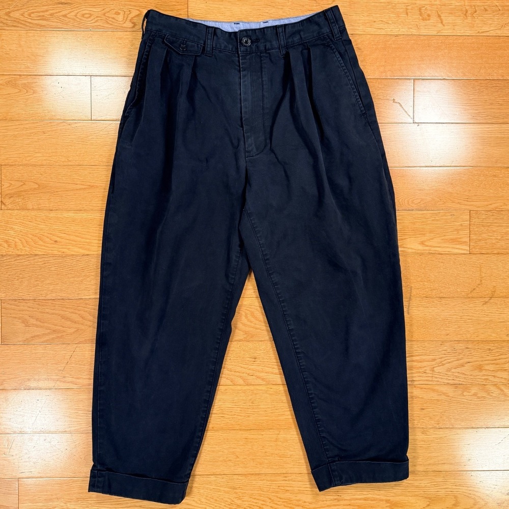 Beams Plus Small Navy Pleated Cuffed Cropped Chino Trousers Made in Japan Mens